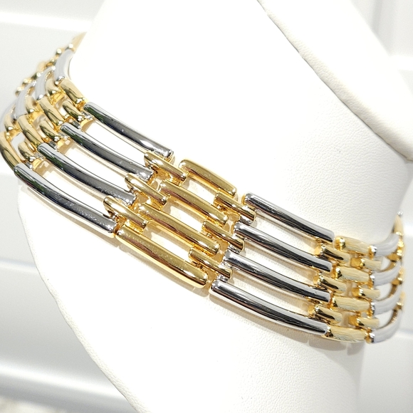 Vintage Givenchy Gold & Silver Two Tone Collar Necklace 14-inch - Picture 7 of 16